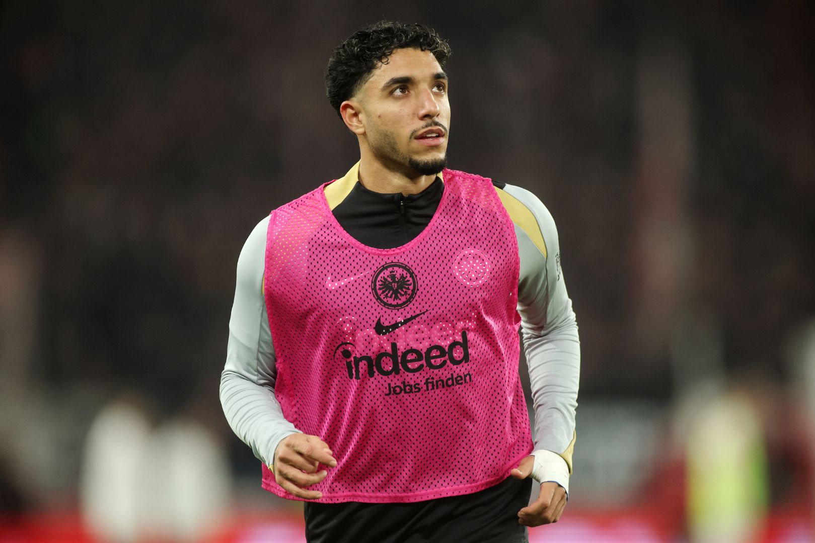 STUTTGART, GERMANY - NOVEMBER 10: Omar Marmoush of Eintracht Frankfurt warms up prior to the Bundesliga match between VfB Stuttgart and Eintracht Frankfurt at MHPArena on November 10, 2024 in Stuttgart, Germany.