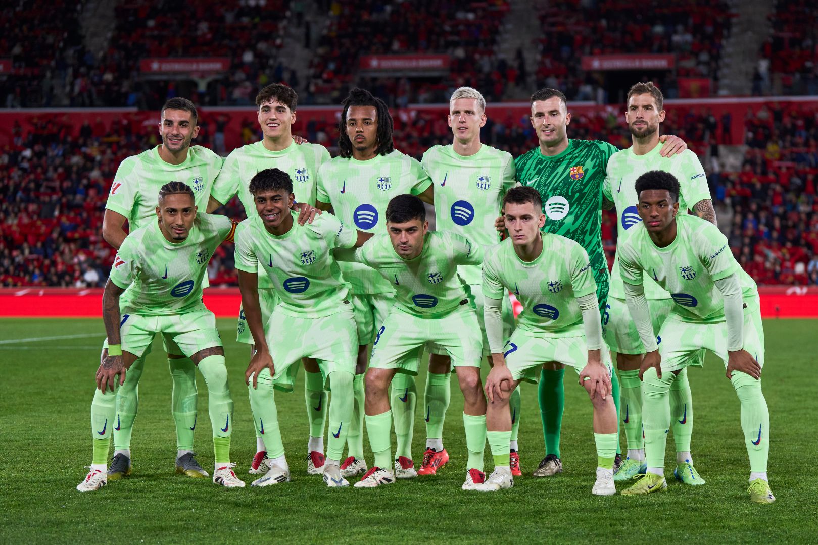 MALLORCA, SPAIN - DECEMBER 03: FC Barcelona players pose for a team picture during the LaLiga match between RCD Mallorca and FC Barcelona at Estadi de Son Moix on December 03, 2024 in Mallorca, Spain.