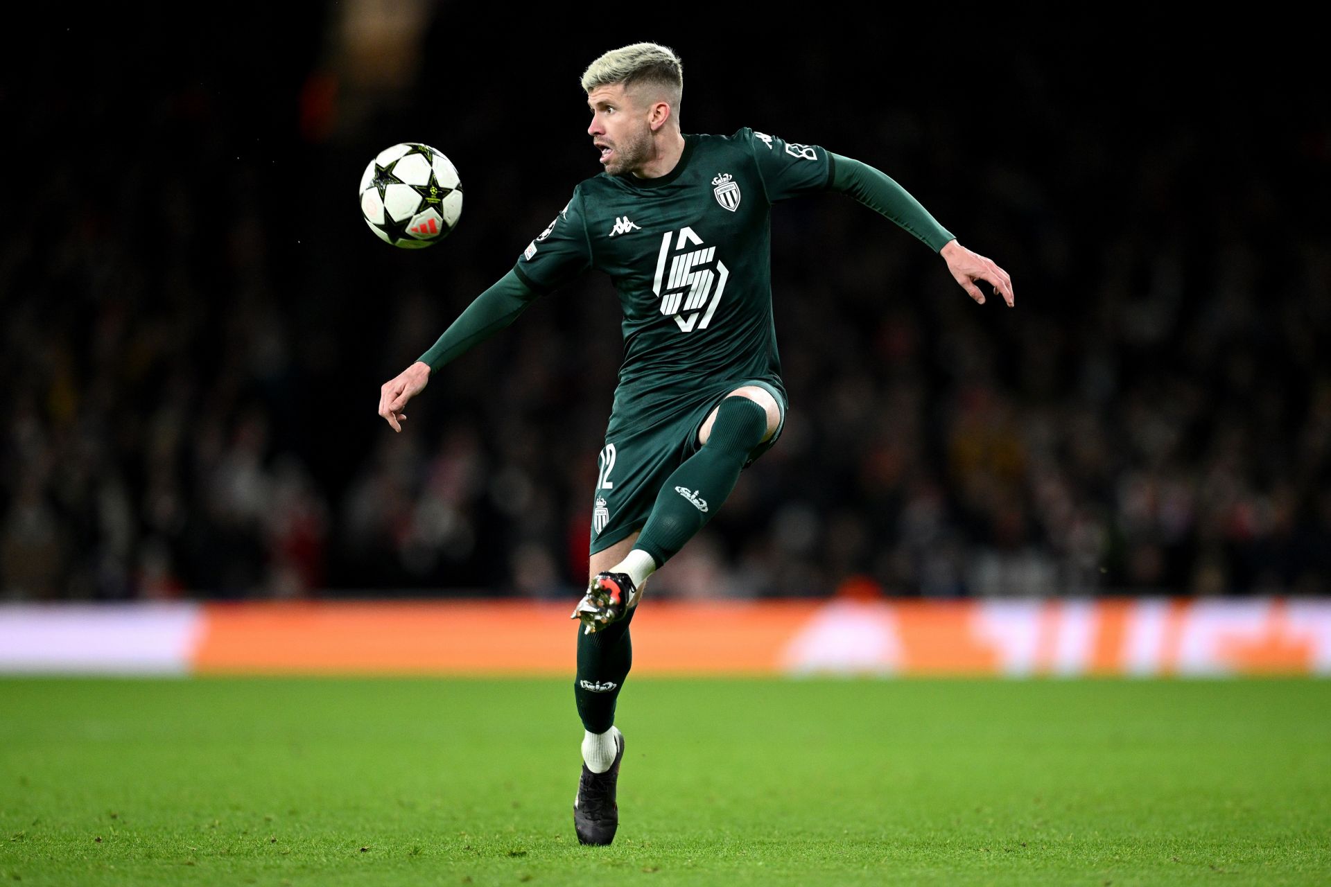 Caio Henrique of AS Monaco during the UEFA Champions League 2024/25 League Phase MD6 match between Arsenal FC and AS Monaco at Emirates Stadium on December 11, 2024 in London, England.