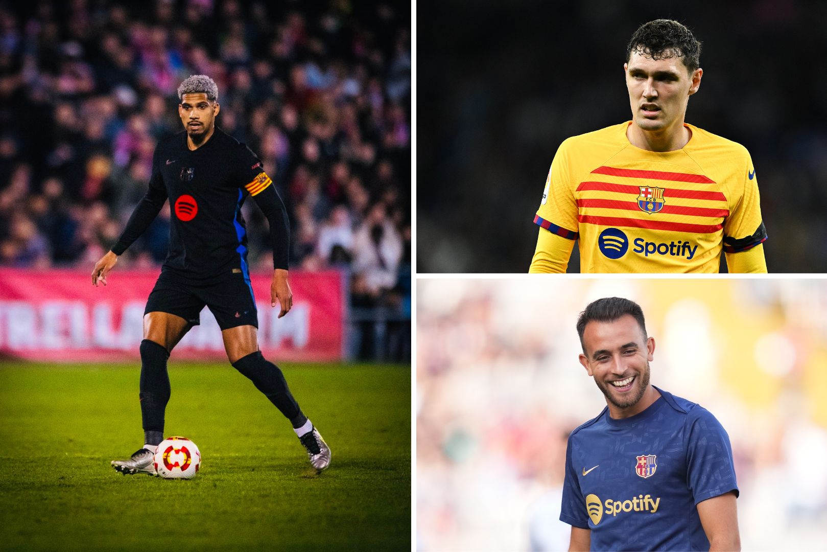 Barcelona defenders Ronald Araújo, Eric Garcia, and Andreas Christensen.
