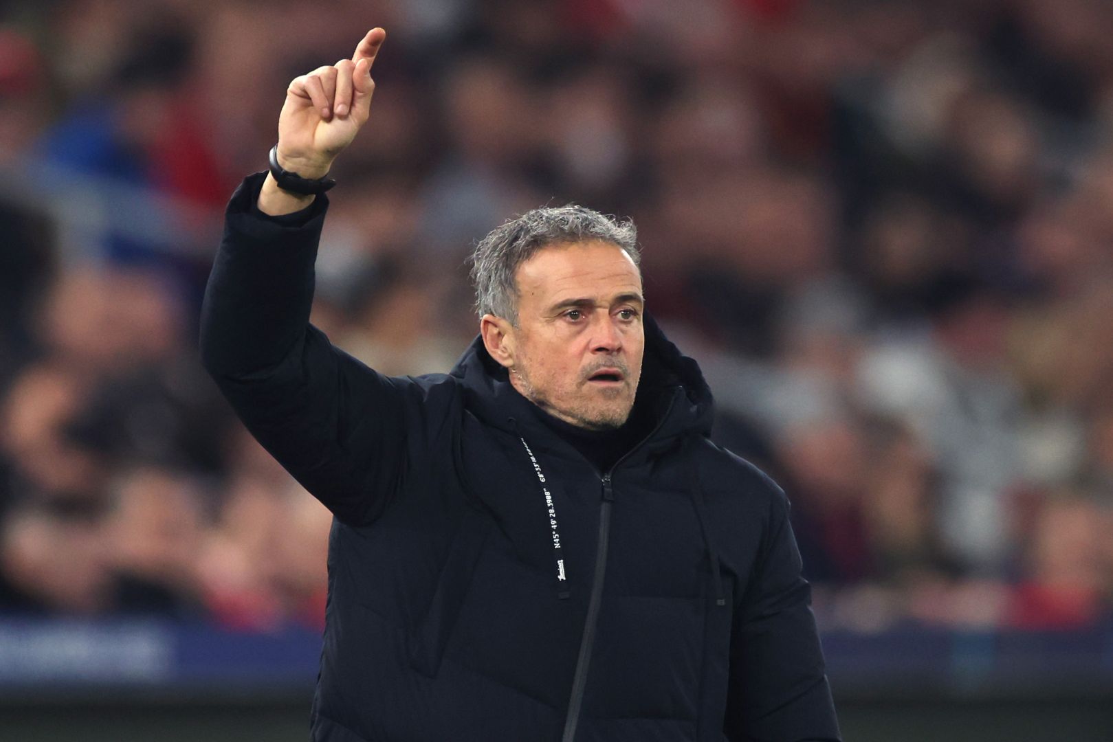 STUTTGART, GERMANY - JANUARY 29: Luis Enrique, Head Coach of Paris Saint-Germain, reacts during the UEFA Champions League 2024/25 League Phase MD8 match between VfB Stuttgart and Paris Saint-Germain at Stuttgart Arena on January 29, 2025 in Stuttgart, Germany.