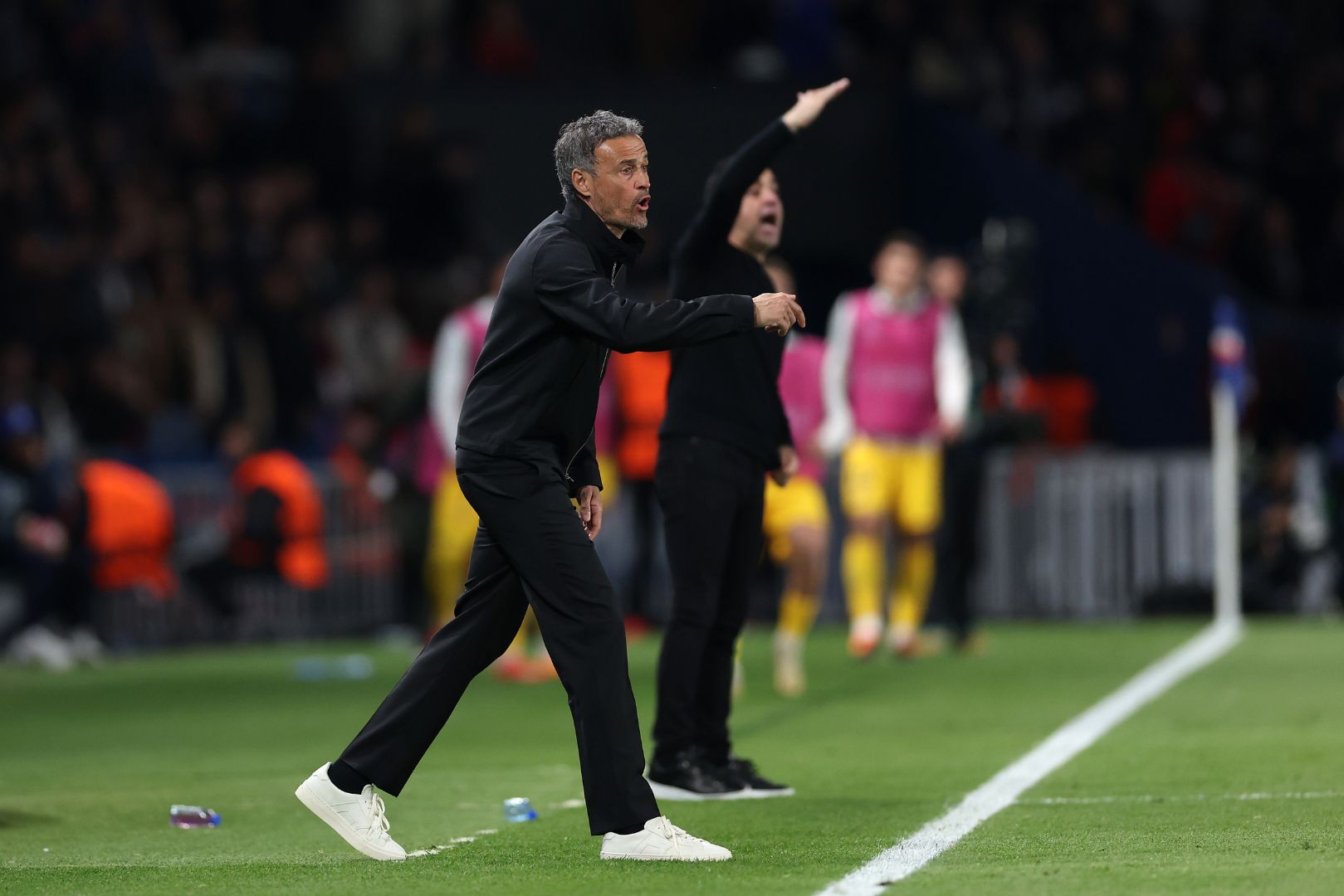 PARIS, FRANCE - APRIL 10: Luis Enrique, Head Coach of Paris Saint-Germain, reacts during the UEFA Champions League quarter-final first leg match between Paris Saint-Germain and FC Barcelona at Parc des Princes on April 10, 2024 in Paris, France.