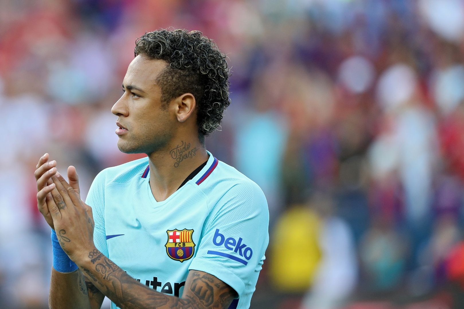 LANDOVER, MD - JULY 26: Neymar #11 of Barcelona looks on against Manchester United in the first half during the International Champions Cup match at FedExField on July 26, 2017 in Landover, Maryland.