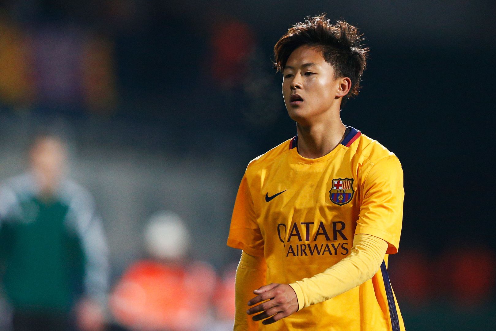 DENDERLEEUW, BELGIUM - MARCH 08: Seungwoo Lee of Barcelona looks on during the UEFA Youth League Quarter-final match between Anderlecht and Barcelona held at Van Roy Stadium on March 8, 2016 in Denderleeuw, Belgium.