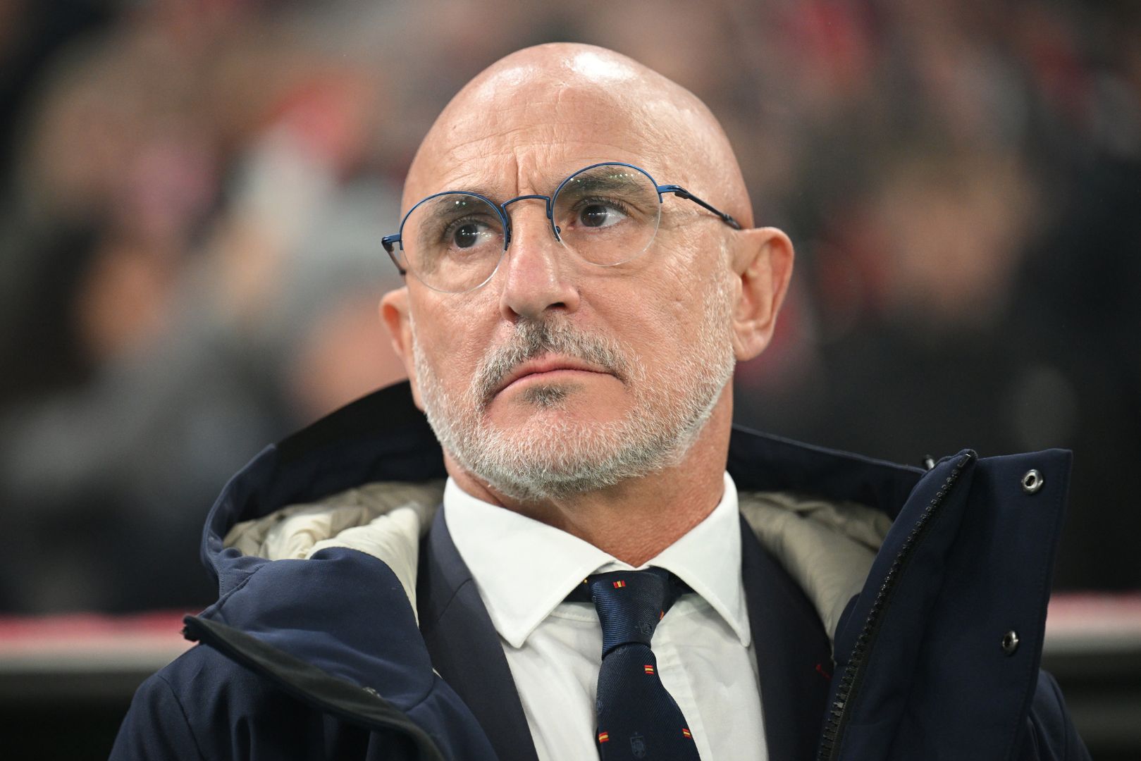 COPENHAGEN, DENMARK - NOVEMBER 15: Luis de la Fuente, Head Coach of Spain, looks on during the UEFA Nations League 2024/25 League A Group A4 match between Denmark and Spain at on November 15, 2024 in Copenhagen, Denmark.