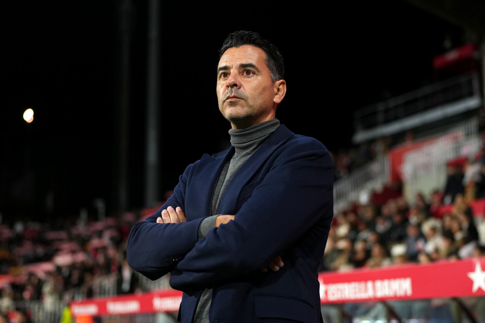 GIRONA, SPAIN - NOVEMBER 23: Michel, Head Coach of Girona FC, looks on prior to the LaLiga match between Girona FC and RCD Espanyol de Barcelona at Montilivi Stadium on November 23, 2024 in Girona, Spain.