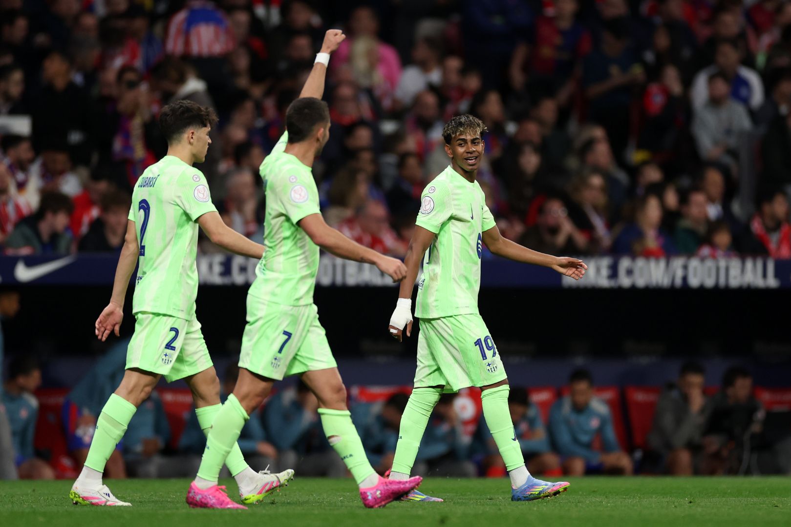 MADRID, SPAIN - APRIL 02: Ferran Torres of FC Barcelona celebrates after he scores his sides first goal during the Copa del Rey semifinal match between Atletico de Madrid and FC Barcelona at Riyadh Air Metropolitano on April 02, 2025 in Madrid, Spain.