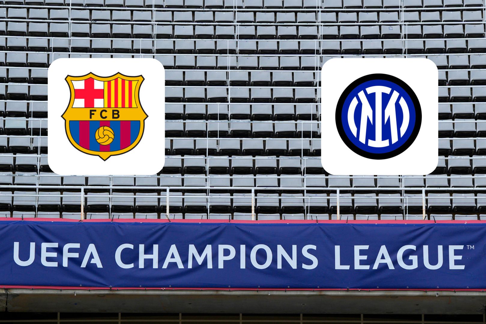 Barcelona vs Inter Milan - A view of UEFA Champions League branding inside the stadium prior to the UEFA Champions League 2024/25 Semi Final First Leg match between FC Barcelona and Inter Milan at Estadi Olimpic Lluis Companys in Barcelona, Spain.