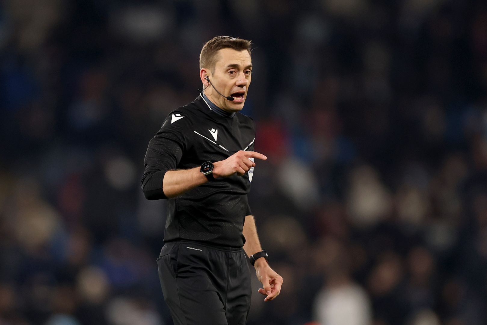 MANCHESTER, ENGLAND - FEBRUARY 11: Referee Clement Turpin during the UEFA Champions League 2024/25 League Knockout Play-off first leg match between Manchester City and Real Madrid C.F. at Manchester City Stadium on February 11, 2025 in Manchester, England.