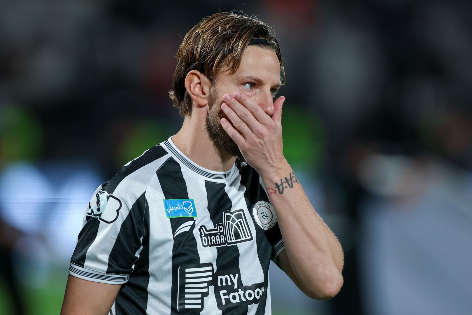 RIYADH, SAUDI ARABIA - MARCH 30 : Ivan Rakitic of Al-Shabab looks on prior the Saudi Pro League match between Al-Shabab and Al-Hilal at Al-Shabab Club Stadium on March 30, 2024 in Riyadh, Saudi Arabia