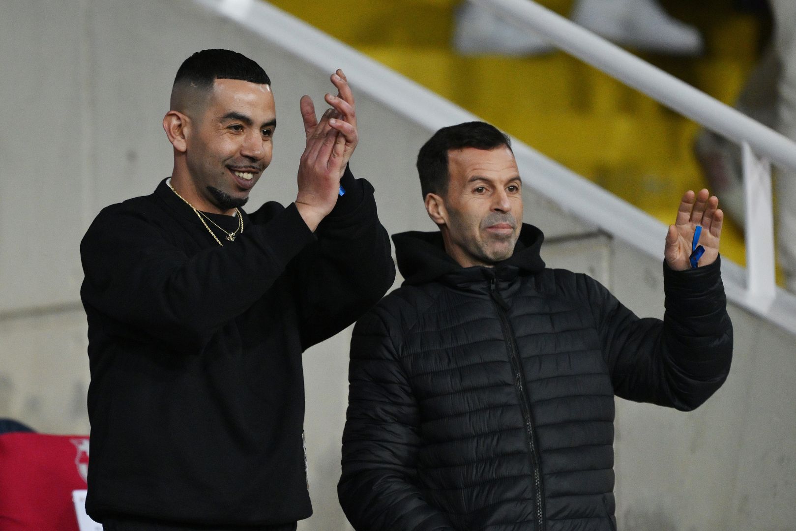 BARCELONA, SPAIN - FEBRUARY 17: Mounir Nasraoui (C), father of Lamine Yamal, applauds from the stands prior to the LaLiga match between FC Barcelona and Rayo Vallecano at Estadi Olimpic Lluis Companys on February 17, 2025 in Barcelona, Spain.