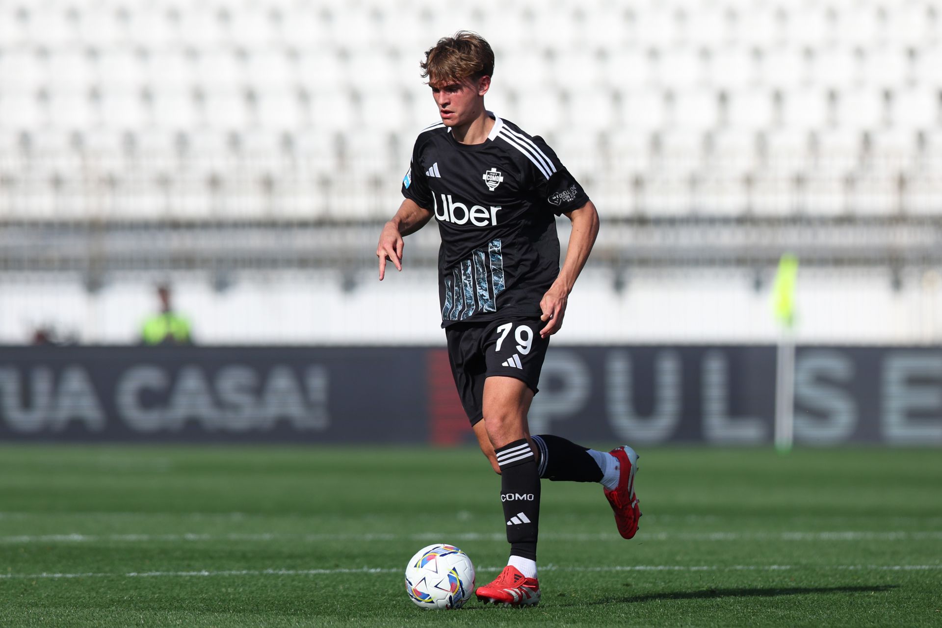 MONZA, ITALY - APRIL 05: Nico Paz of Como 1907 in action during the Serie A match between Monza and Como at U-Power Stadium on April 05, 2025 in Monza, Italy.