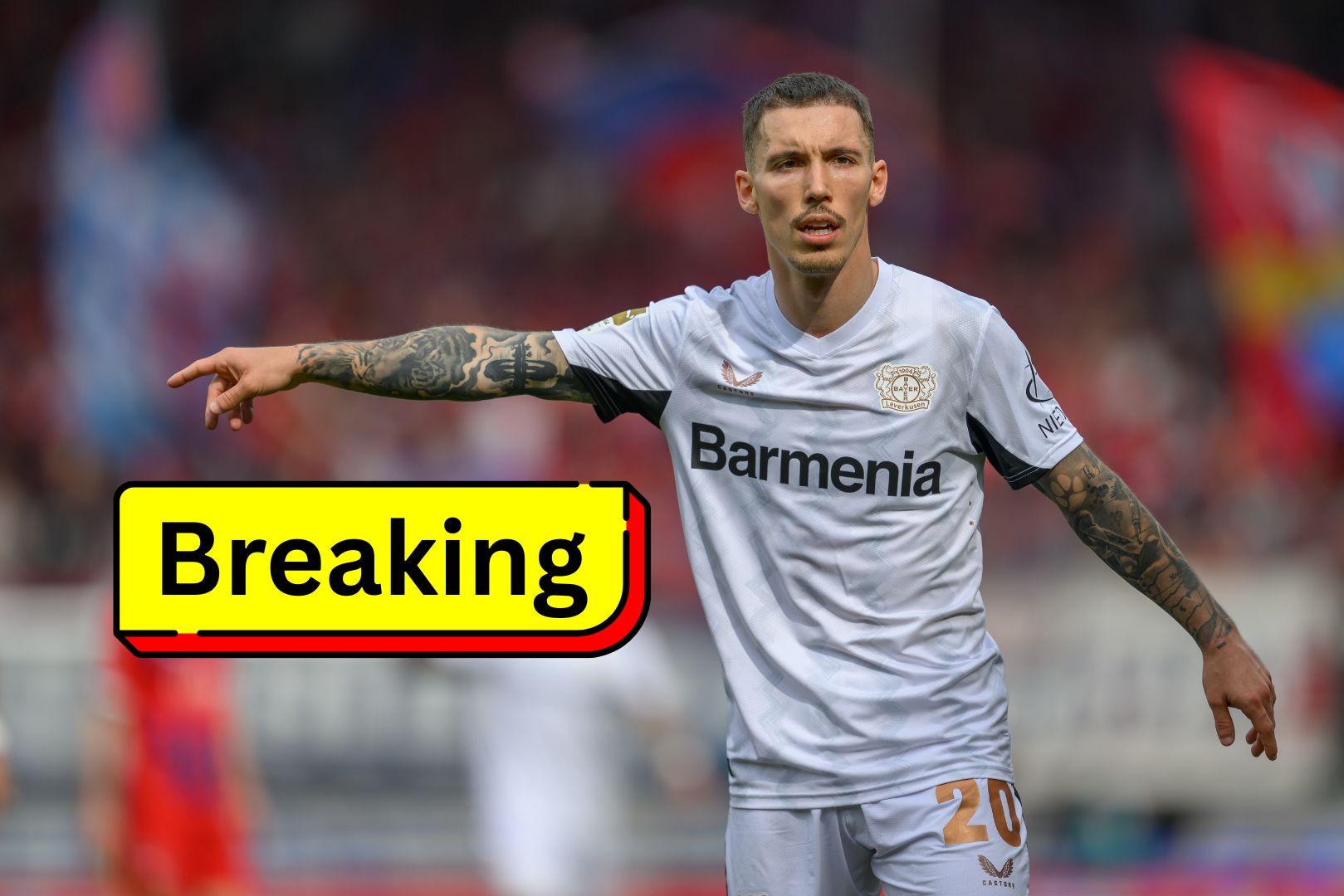 HEIDENHEIM, GERMANY - APRIL 05: Alejandro Grimaldo of Bayer 04 Leverkusen gestures during the Bundesliga match between 1. FC Heidenheim 1846 and Bayer 04 Leverkusen at Voith-Arena on April 05, 2025 in Heidenheim, Germany.