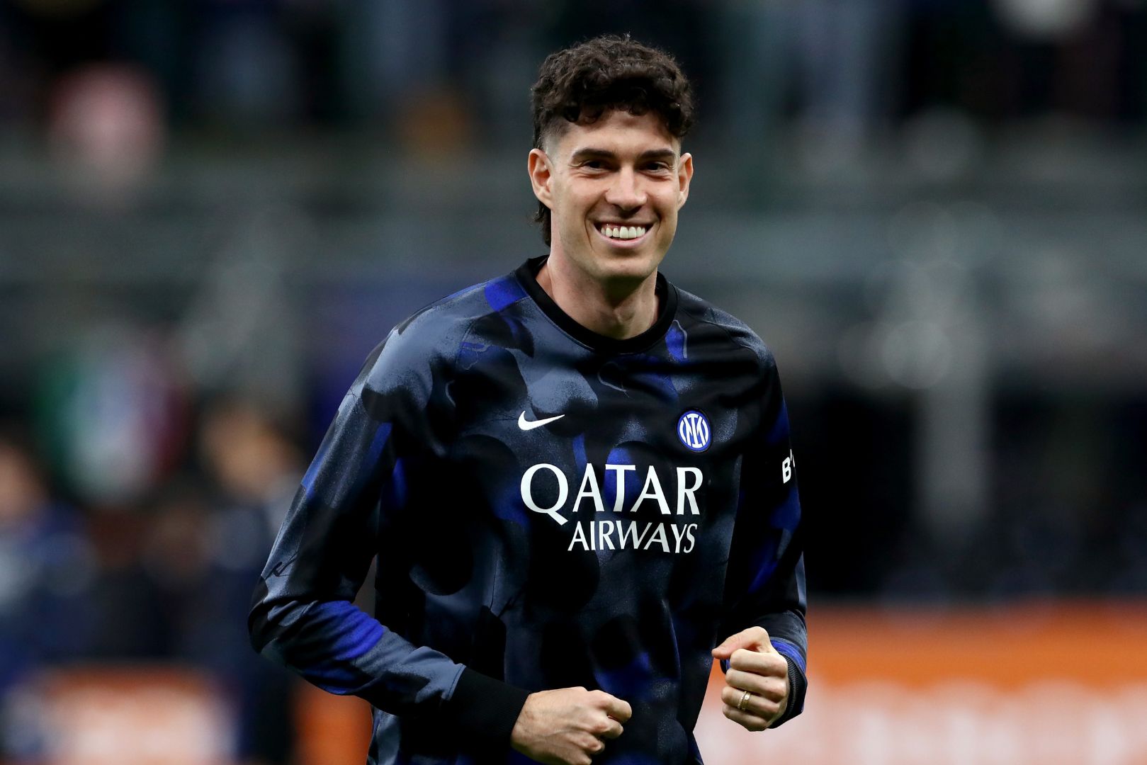 MILAN, ITALY - APRIL 23: Alessandro Bastoni of FC Internazionale looks on during the warm up prior to the coppa Italia Semi Final match between FC Internazionale and AC Milan at Stadio Giuseppe Meazza on April 23, 2025 in Milan, Italy.