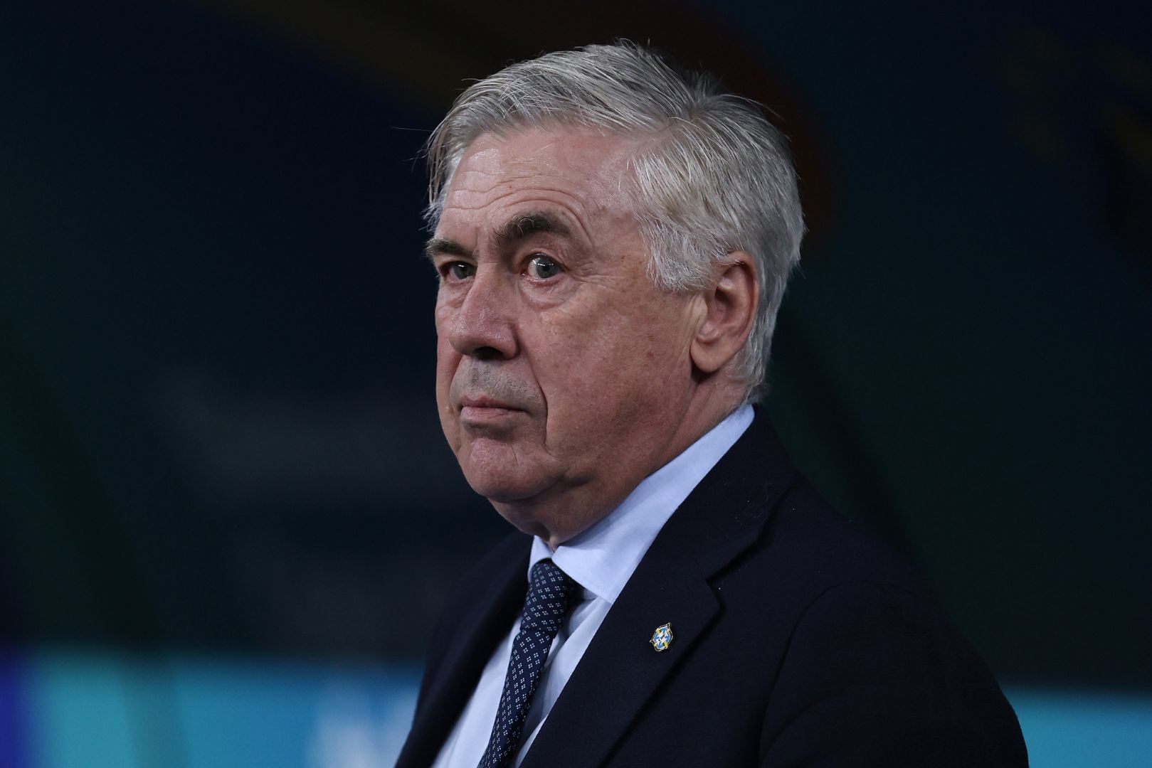 SAO PAULO, BRAZIL - JUNE 10: Carlo Ancelotti, Head Coach of Brazil, looks on during the FIFA World Cup 2026 South American Qualifier between Brazil and Paraguay at Neo Quimica Arena on June 10, 2025 in Sao Paulo, Brazil.