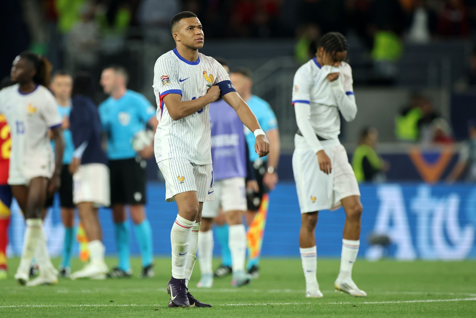 STUTTGART, GERMANY - JUNE 05: Kylian Mbappe of France reacts following defeat in the UEFA Nations League 2025 semifinal match between Spain and France at Stuttgart Arena on June 05, 2025 in Stuttgart, Germany.