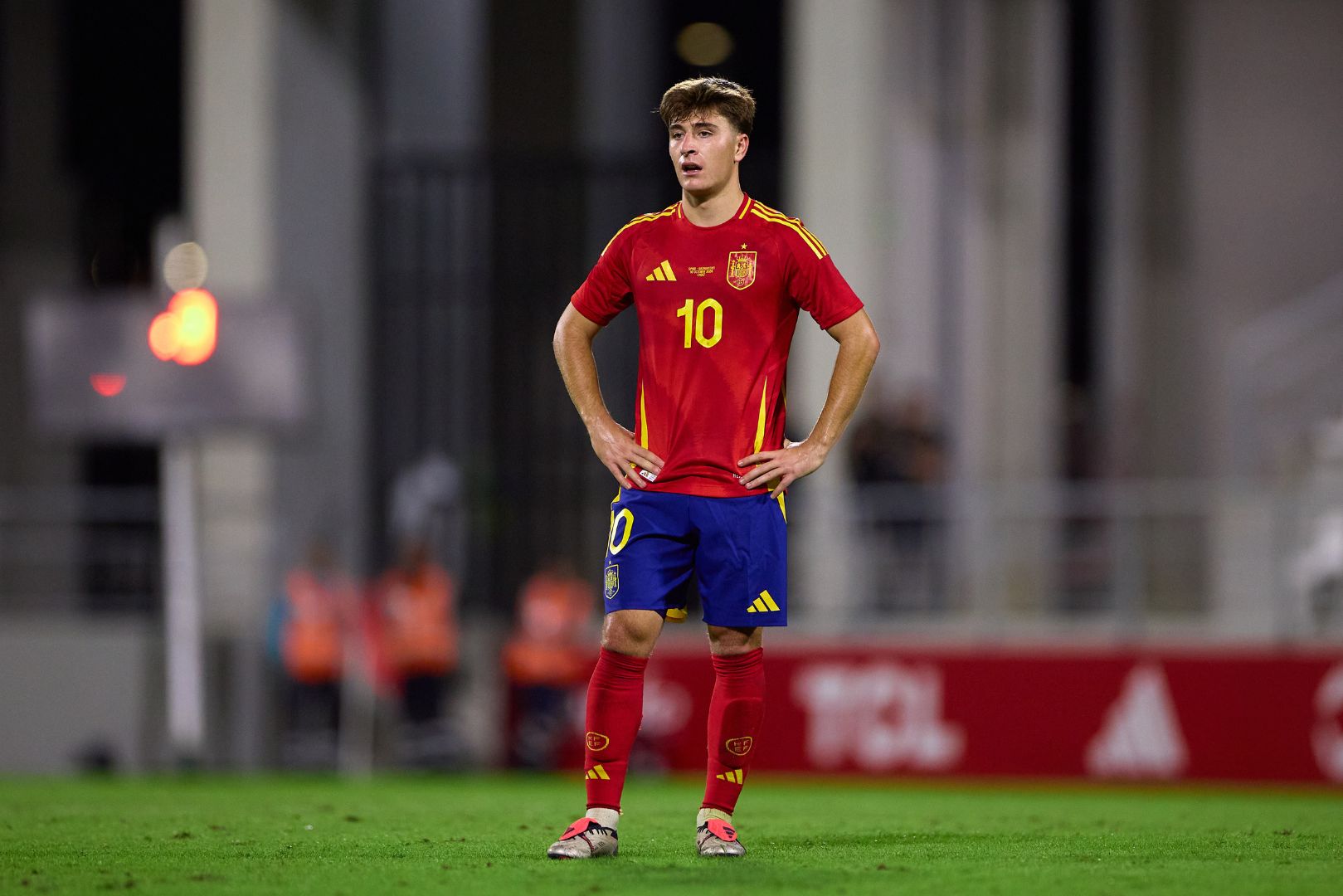LA LINEA DE LA CONCEPCION, SPAIN - OCTOBER 10: Pablo Torre of Spain looks on during the UEFA European U21 Championship Qualifying match between Spain and Kazakhstan at Estadio Municipal de La Linea on October 10, 2024 in La Linea de la Concepcion, Spain.