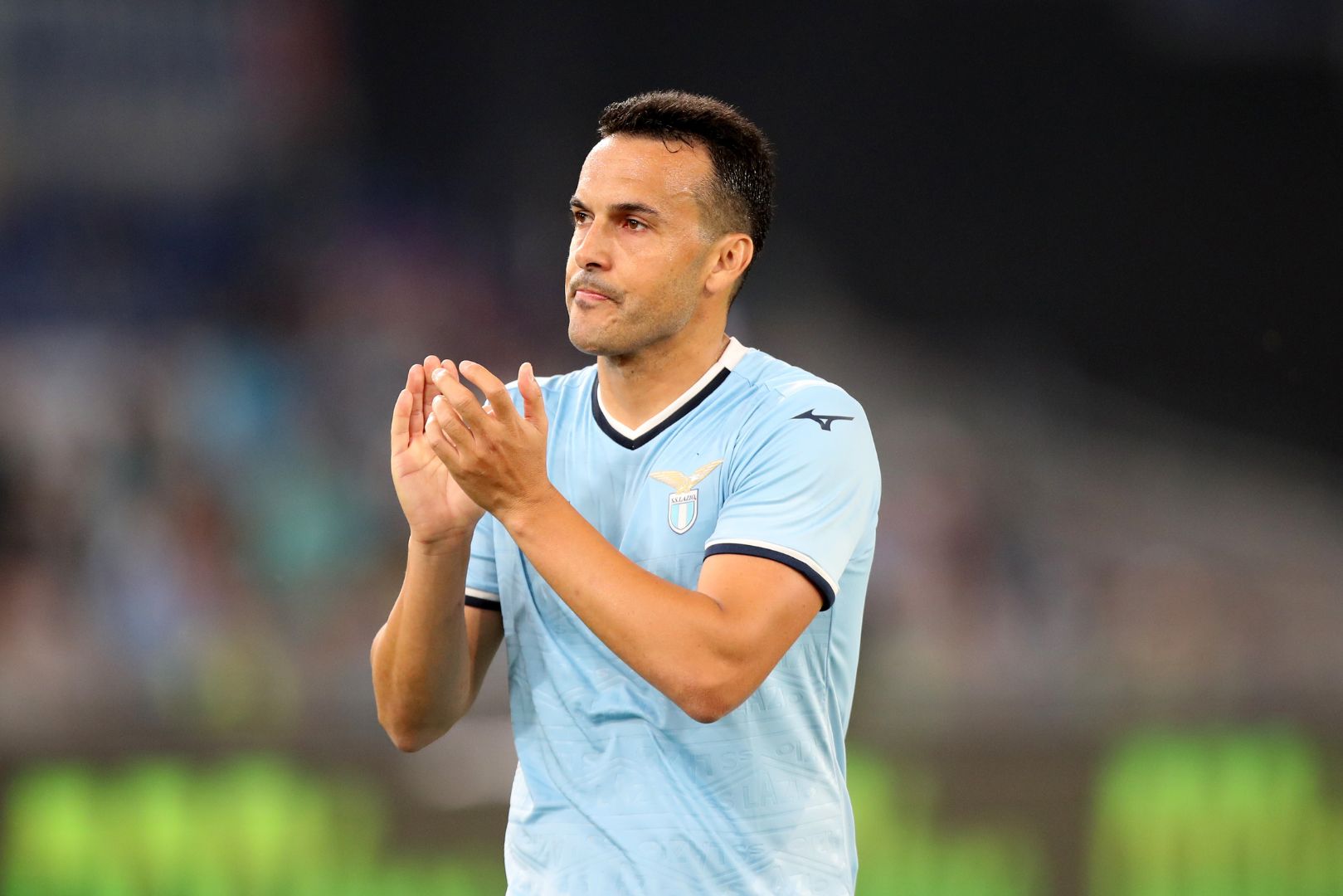ROME, ITALY - MAY 25: Pedro of Lazio applauds the fans after the team's 1-0 defeat following the Serie A match between SS Lazio and Lecce at Stadio Olimpico on May 25, 2025 in Rome, Italy.