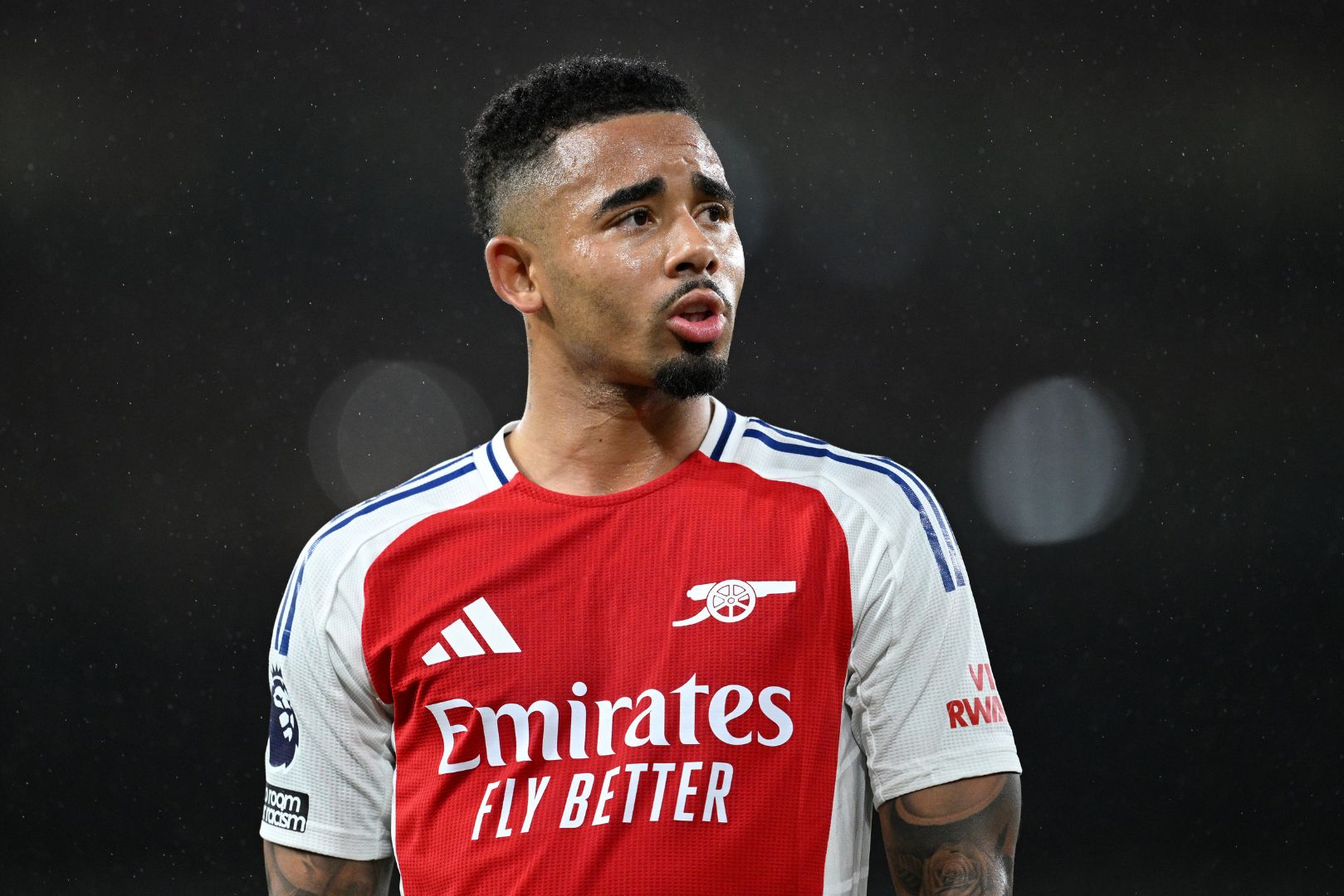 LONDON, ENGLAND - NOVEMBER 23: Gabriel Jesus of Arsenal looks on during the Premier League match between Arsenal FC and Nottingham Forest FC at Emirates Stadium on November 23, 2024 in London, England.