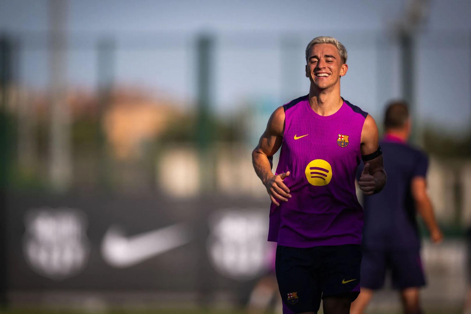Barcelona midfielder Gavi during first training session of 2025 preseason.