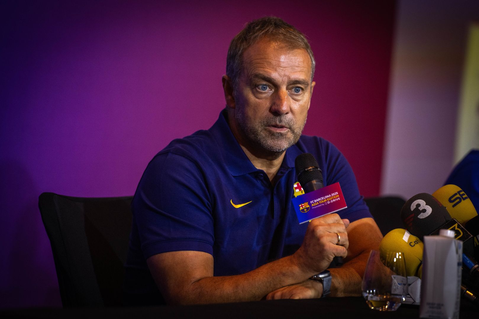 Seoul, South Korea - JULY 30: Hansi Flick, manager of FC Barcelona speaks during a press conference before the Friendly Match between FC Barcelona and FC Seoul at Seoul World Cup Stadium on July 31, 2025 in Seoul, South Korea.