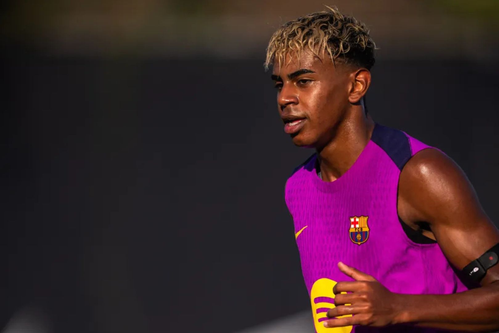 Barcelona winger Lamine Yamal during first training session of 2025 preseason.