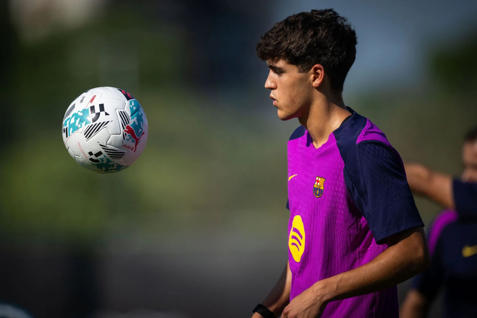 Barcelona defender Pau Cubarsi during a training session of 2025 preseason.