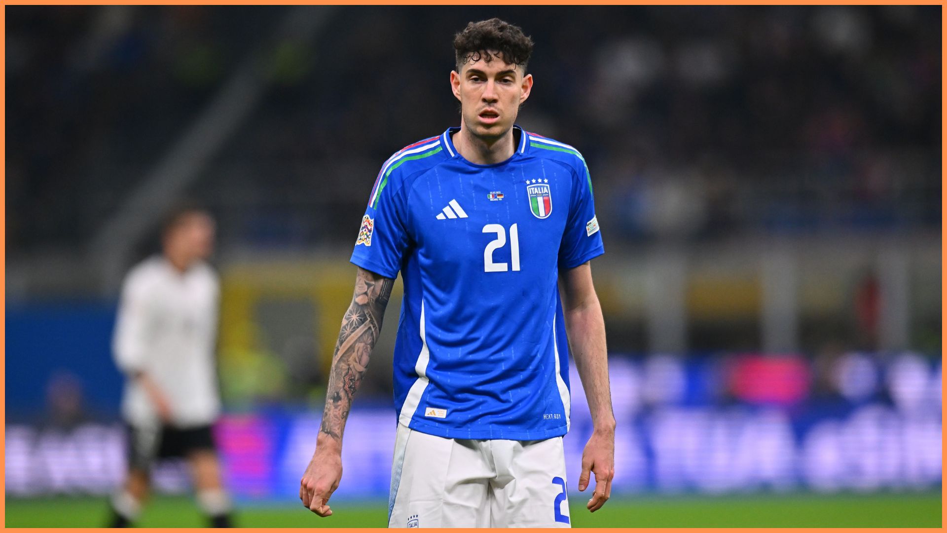 MILAN, ITALY - MARCH 20: Alessandro Bastoni of Italy during the UEFA Nations League quarterfinal leg one match between Italy and Germany at Stadio San Siro on March 20, 2025 in Milan, Italy.