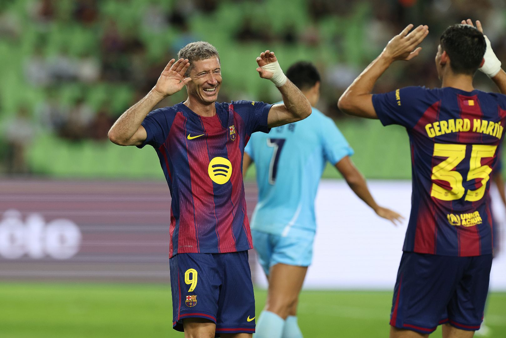DAEGU, SOUTH KOREA - AUGUST 04: Robert Lewandowski of FC Barcelona celebrates scores his side’s second goal during the pre-season friendly between FC Barcelona and Daegu FC at Daegu Stadium on August 04, 2025 in Daegu, South Korea.