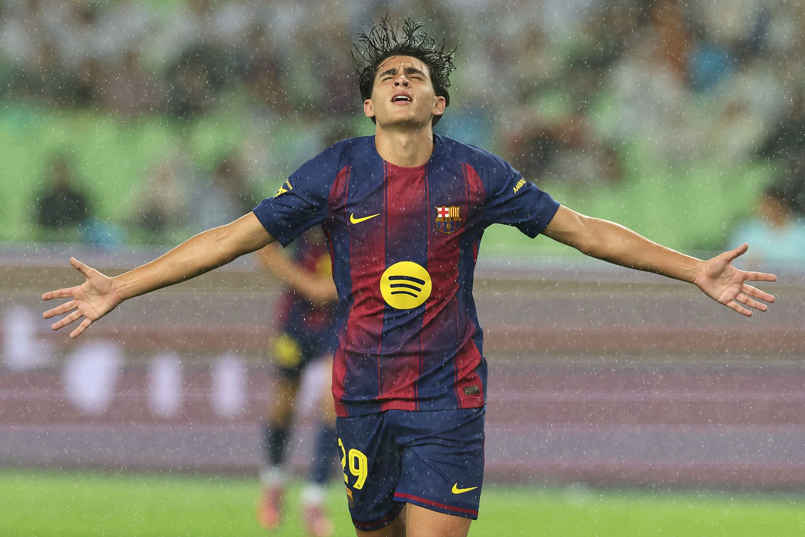 DAEGU, SOUTH KOREA - AUGUST 04: Antonio Fernandez of FC Barcelona celebrates scoring his side’s fourth goal during the pre-season friendly between FC Barcelona and Daegu FC at Daegu Stadium on August 04, 2025 in Daegu, South Korea.