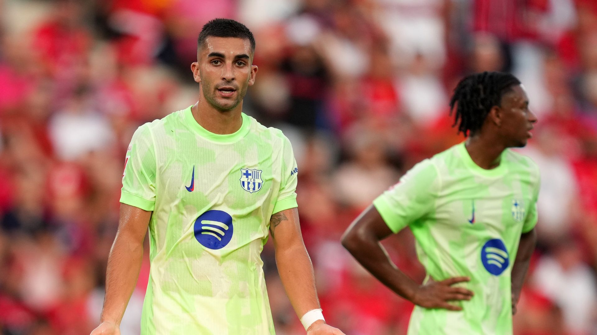 MALLORCA, SPAIN - AUGUST 16: Ferran Torres of FC Barcelona reacts after scoring his teams second goal during the LaLiga EA Sports match between RCD Mallorca and FC Barcelona at Estadio de Son Moix on August 16, 2025 in Mallorca, Spain.