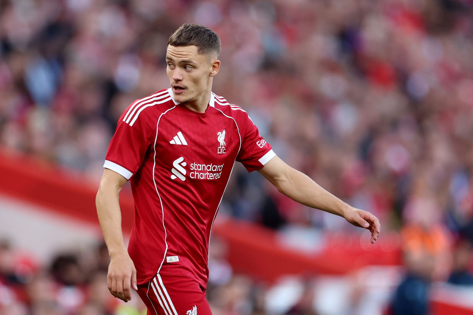 LIVERPOOL, ENGLAND - AUGUST 04: Florian Wirtz of Liverpool during the pre-season friendly match between Liverpool v Athletic Club Bilbao at Anfield on August 04, 2025 in Liverpool, England.