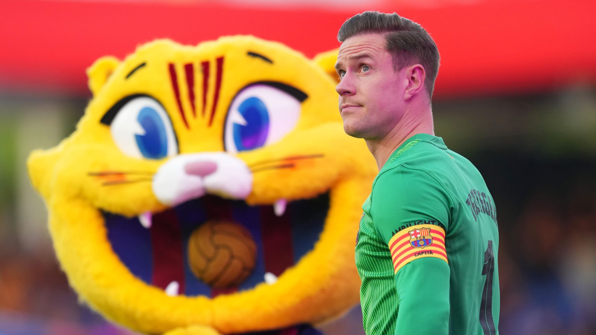 BARCELONA, SPAIN - AUGUST 10: Marc-Andre Ter Stegen of FC Barcelona is presented to the fans prior to the Joan Gamper Trophy match between FC Barcelona and Como1907 at Estadi Johan Cruyff on August 10, 2025 in Barcelona, Spain.
