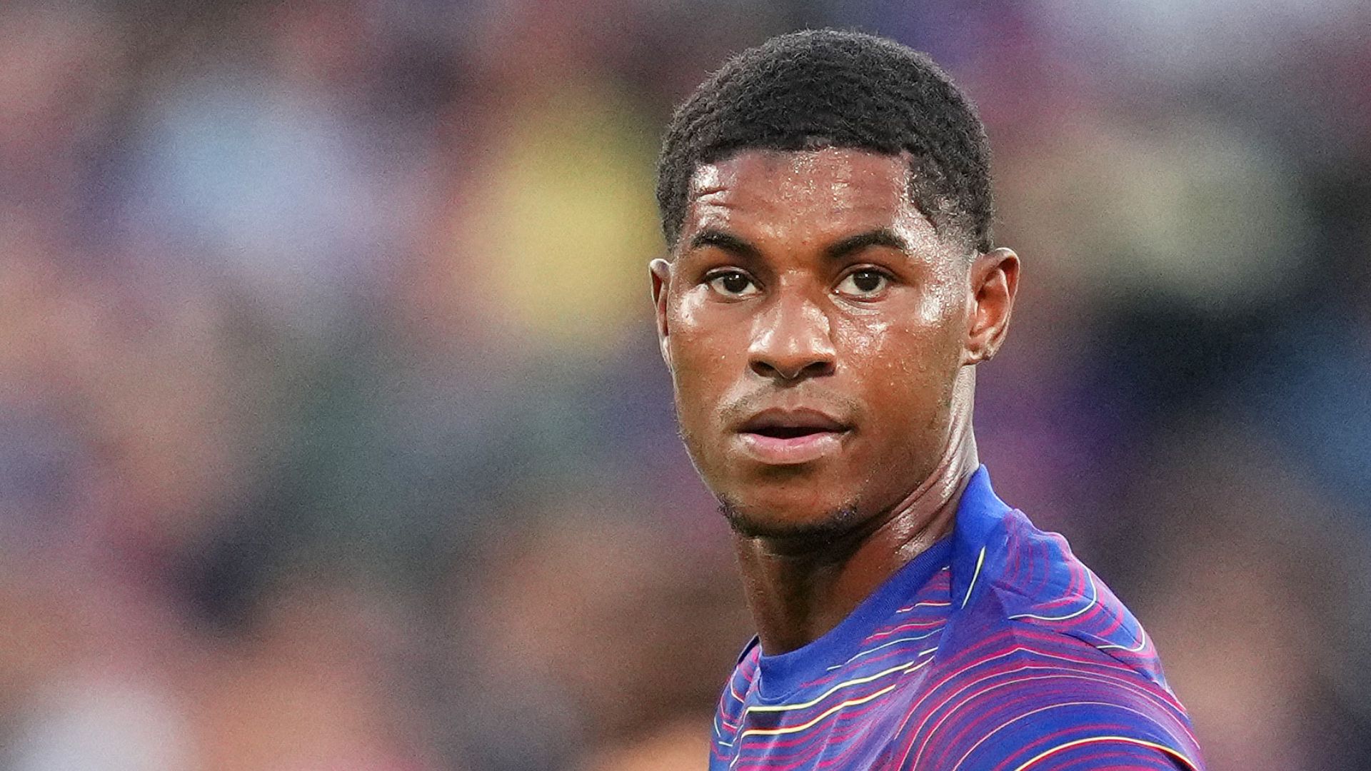 BARCELONA, SPAIN - AUGUST 10: Marcus Rashford of FC Barcelona looks on prior to the Joan Gamper Trophy match between FC Barcelona and Como1907 at Estadi Johan Cruyff on August 10, 2025 in Barcelona, Spain.