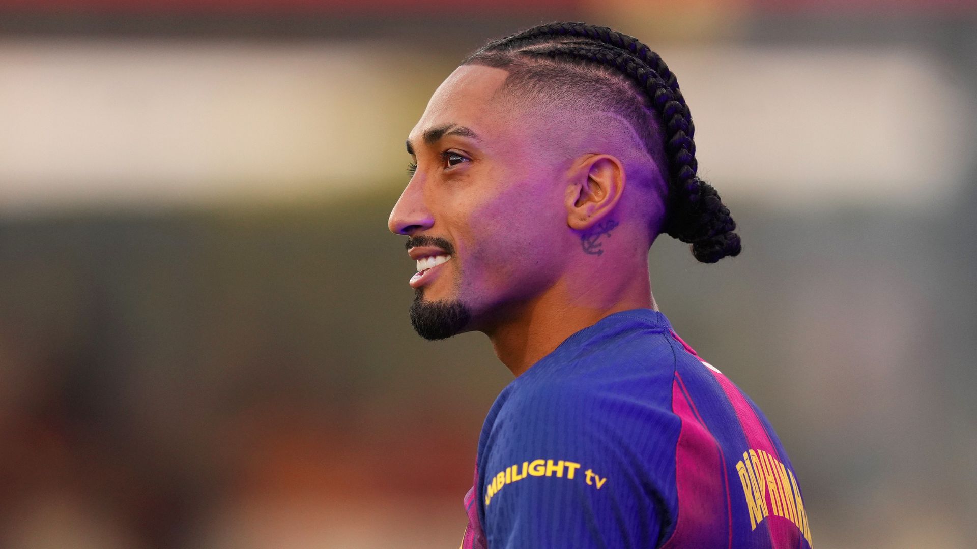 BARCELONA, SPAIN - AUGUST 10: Raphinha of FC Barcelona is presented to the fans prior to the Joan Gamper Trophy match between FC Barcelona and Como1907 at Estadi Johan Cruyff on August 10, 2025 in Barcelona, Spain.