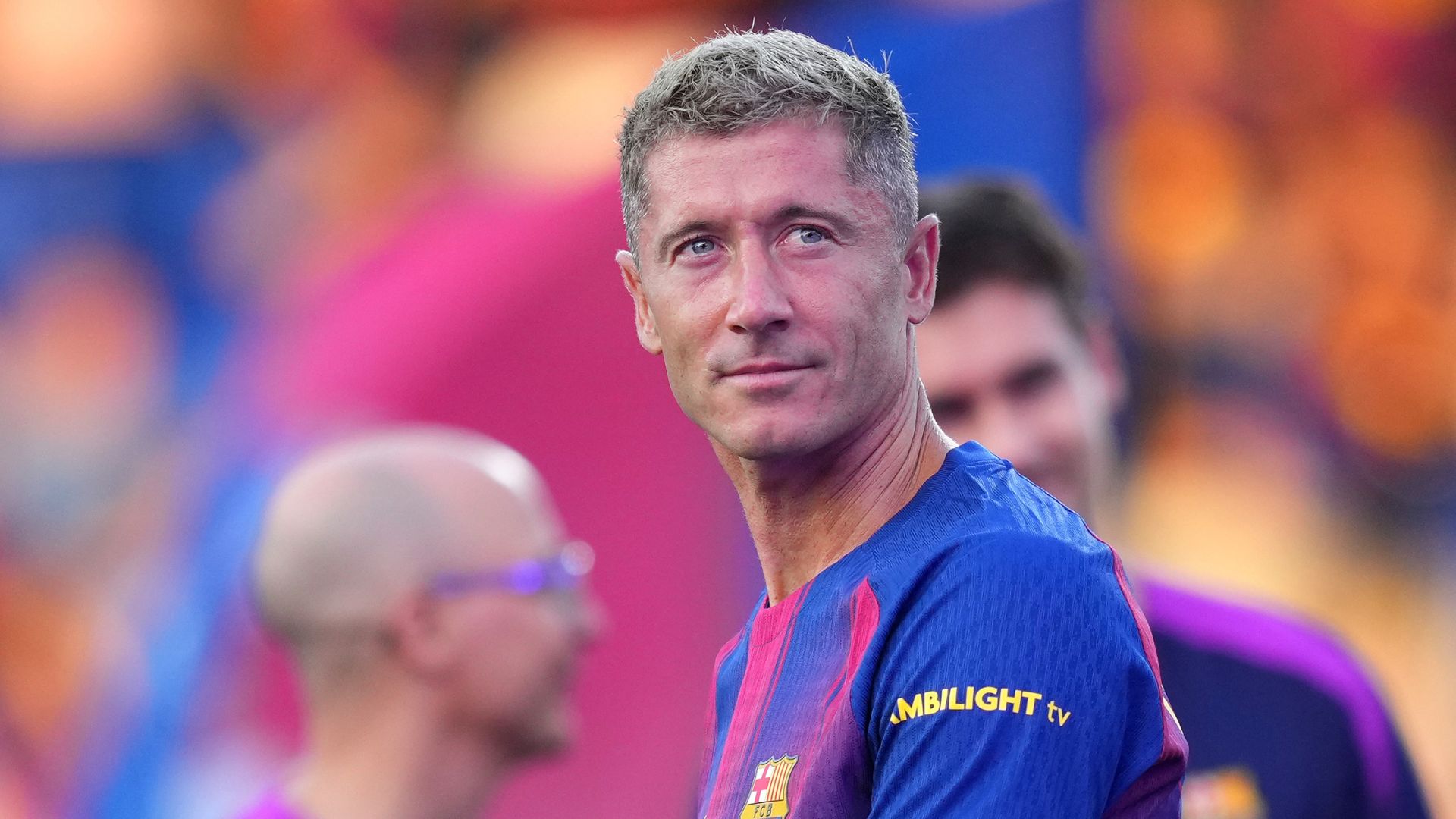 BARCELONA, SPAIN - AUGUST 10: Robert Lewandowski of FC Barcelona is presented to the fans prior to the Joan Gamper Trophy match between FC Barcelona and Como1907 at Estadi Johan Cruyff on August 10, 2025 in Barcelona, Spain.
