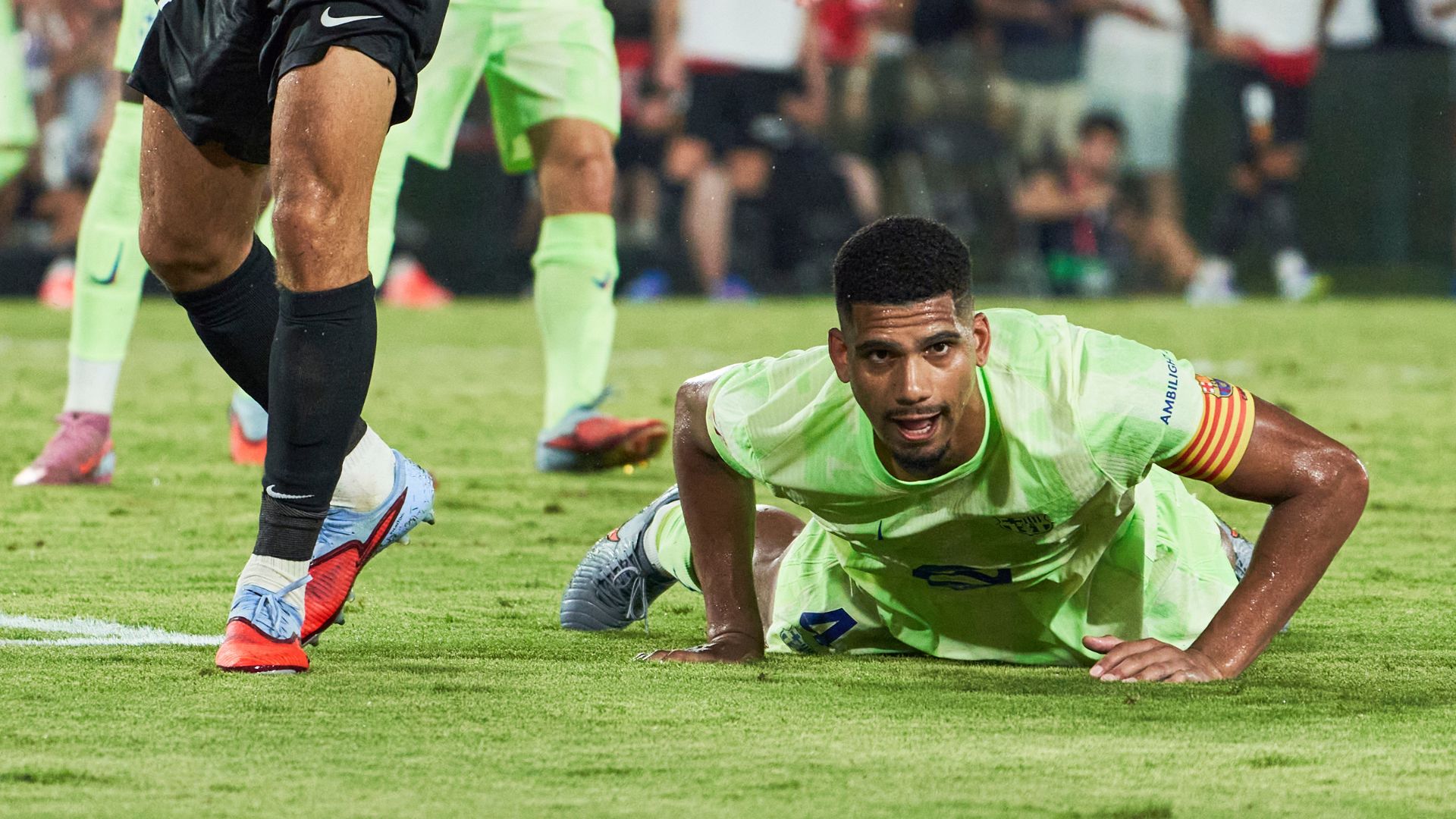 MALLORCA, SPAIN - AUGUST 16: Ronald Araujo of FC Barcelona looks on during the LaLiga EA Sports match between RCD Mallorca and FC Barcelona at Estadio de Son Moix on August 16, 2025 in Mallorca, Spain.