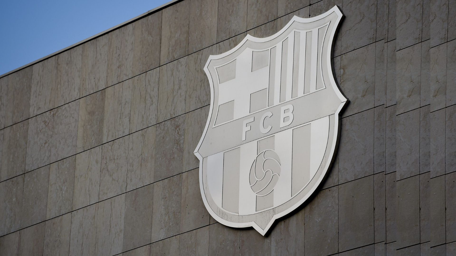 Picture shows FC Barcelona's badge displayed on a wall of the Camp Nou stadium in Barcelona.