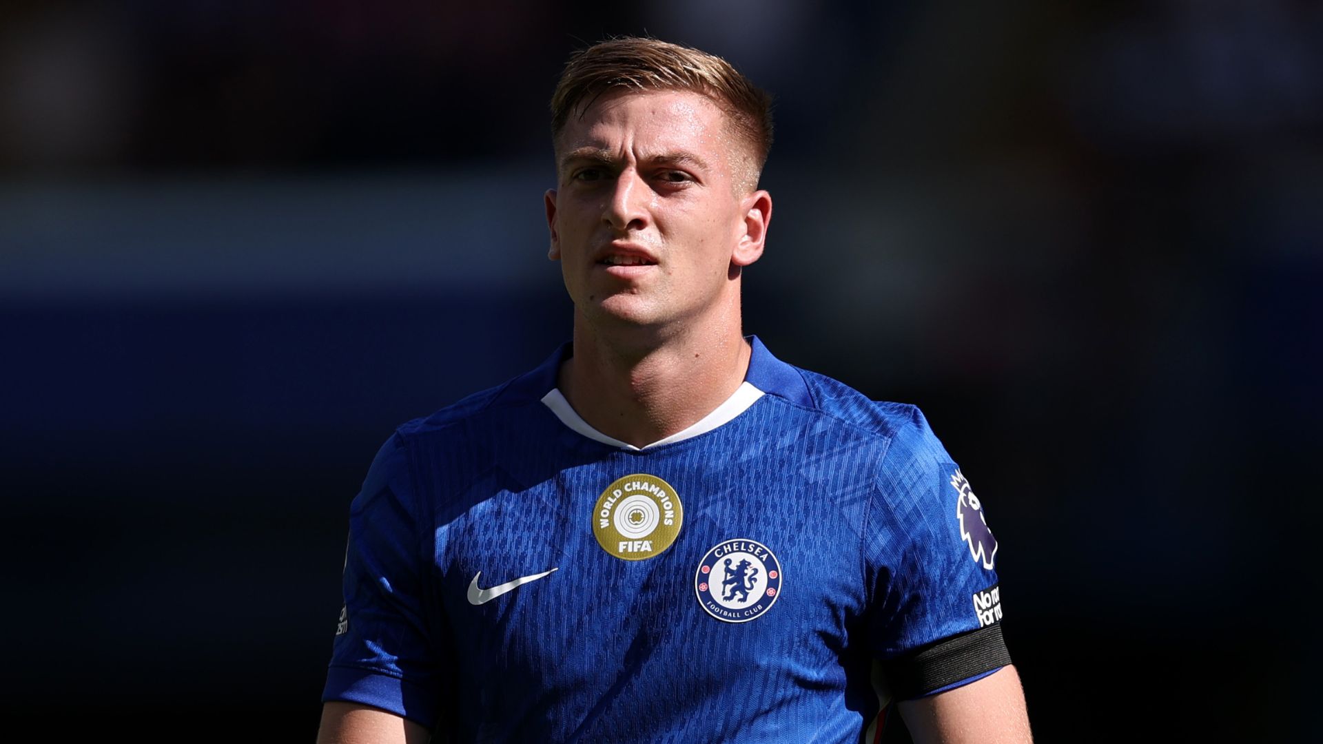 LONDON, ENGLAND - AUGUST 17: Liam Delap of Chelsea looks on during the Premier League match between Chelsea and Crystal Palace at Stamford Bridge on August 17, 2025 in London, England.