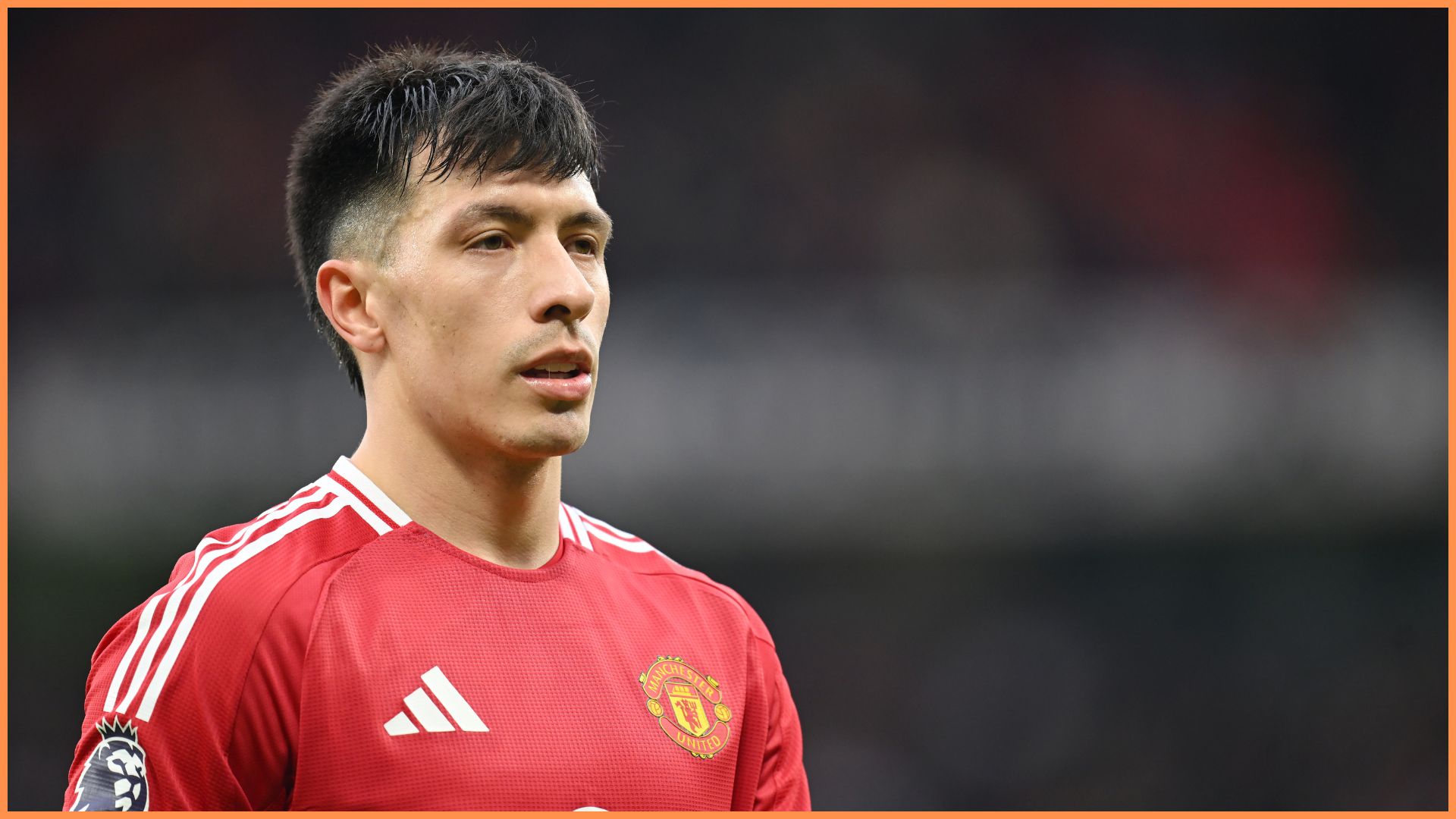 MANCHESTER, ENGLAND - FEBRUARY 02: Lisandro Martinez of Manchester United looks on during the Premier League match between Manchester United FC and Crystal Palace FC at Old Trafford on February 02, 2025 in Manchester, England.