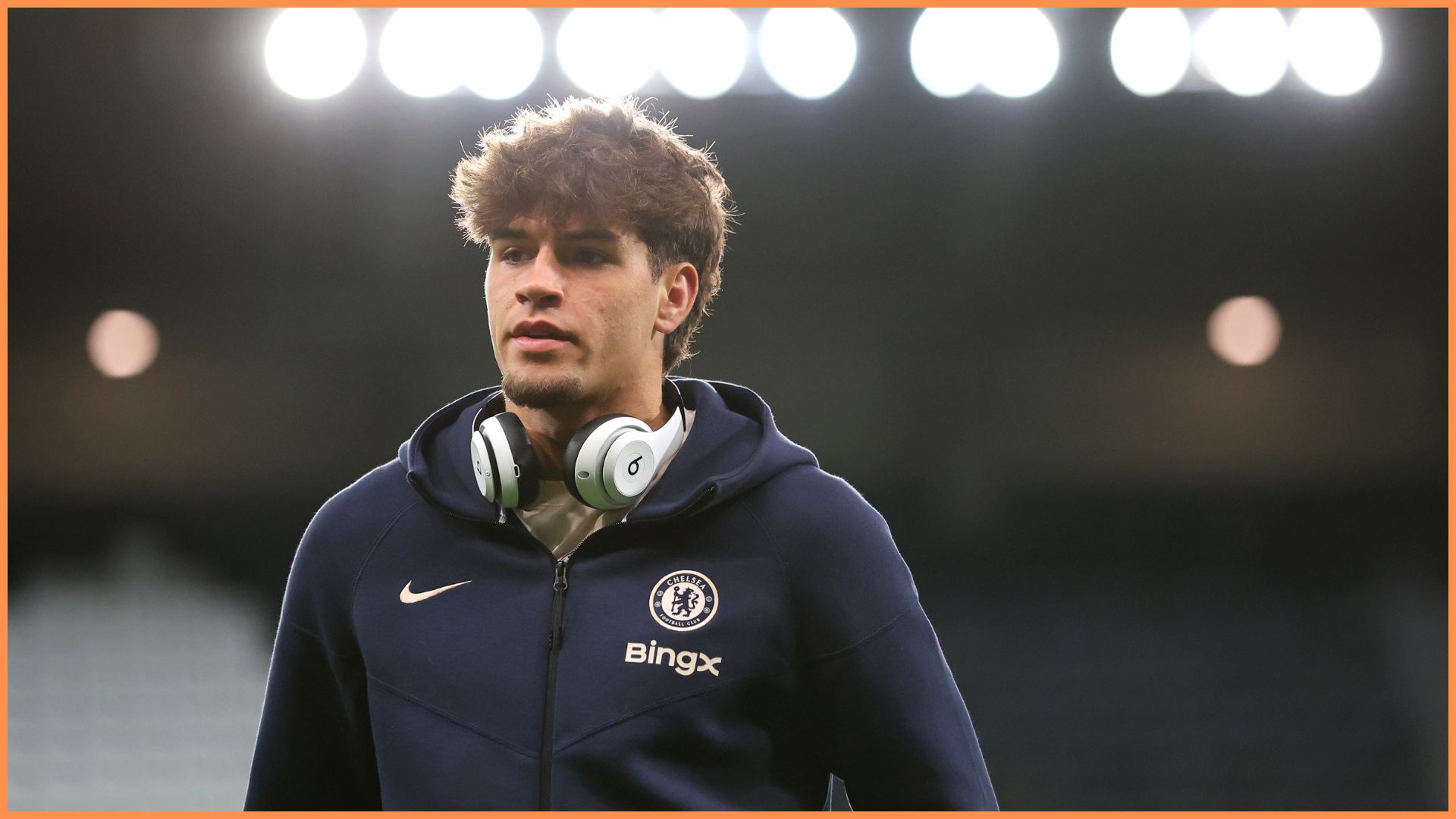 NEWCASTLE UPON TYNE, ENGLAND - OCTOBER 30: Marc Guiu of Chelsea looks on during a pitch inspection prior to the Carabao Cup Fourth Round match between Newcastle United and Chelsea at St James' Park on October 30, 2024 in Newcastle upon Tyne, England.
