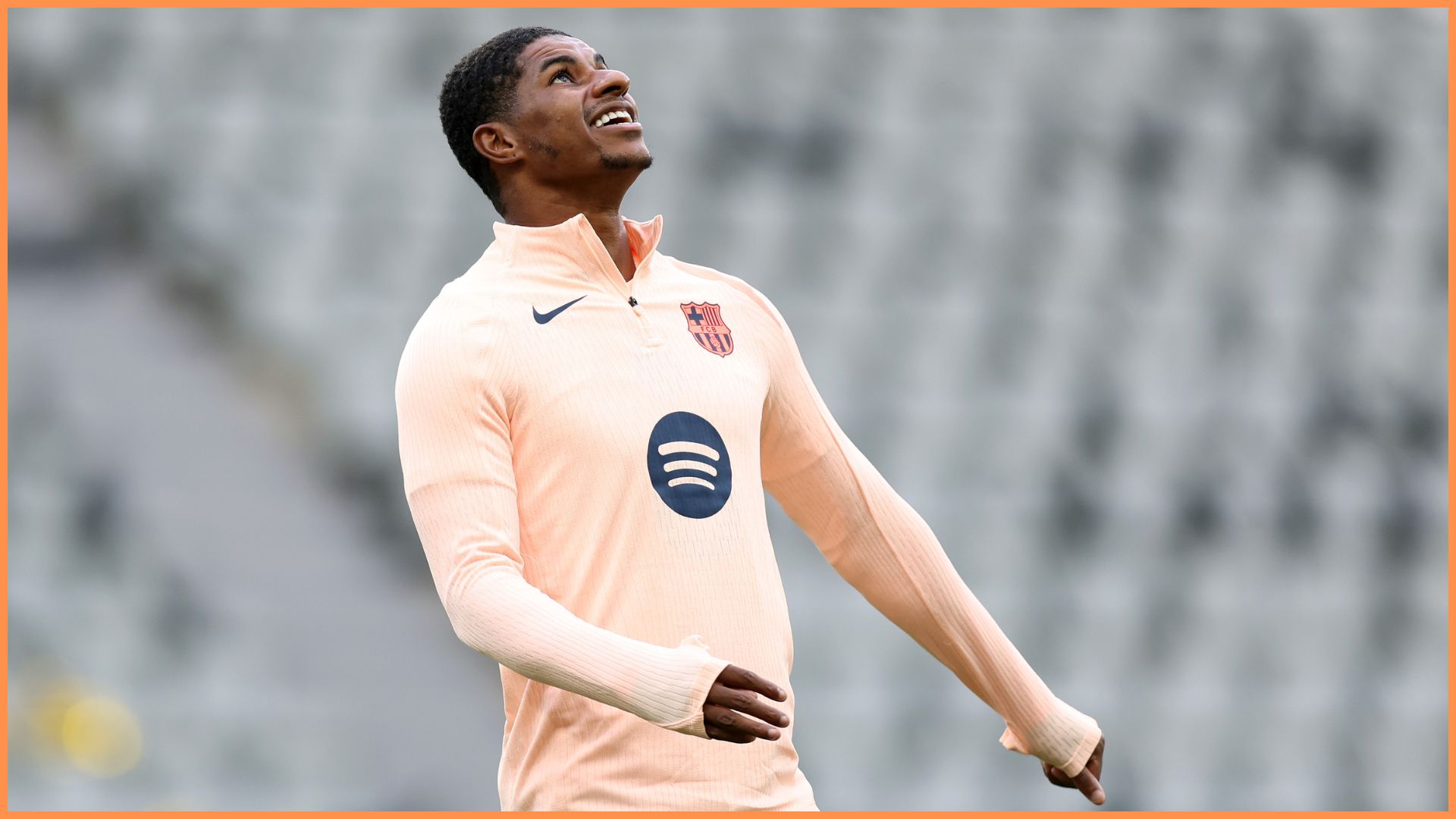 NEWCASTLE UPON TYNE, ENGLAND - SEPTEMBER 17: Marcus Rashford of FC Barcelona takes part in an exercise during a training session ahead of the UEFA Champions League 2025/26 League Phase MD1 against Newcastle United at St James' Park on September 17, 2025 in Newcastle upon Tyne, England.