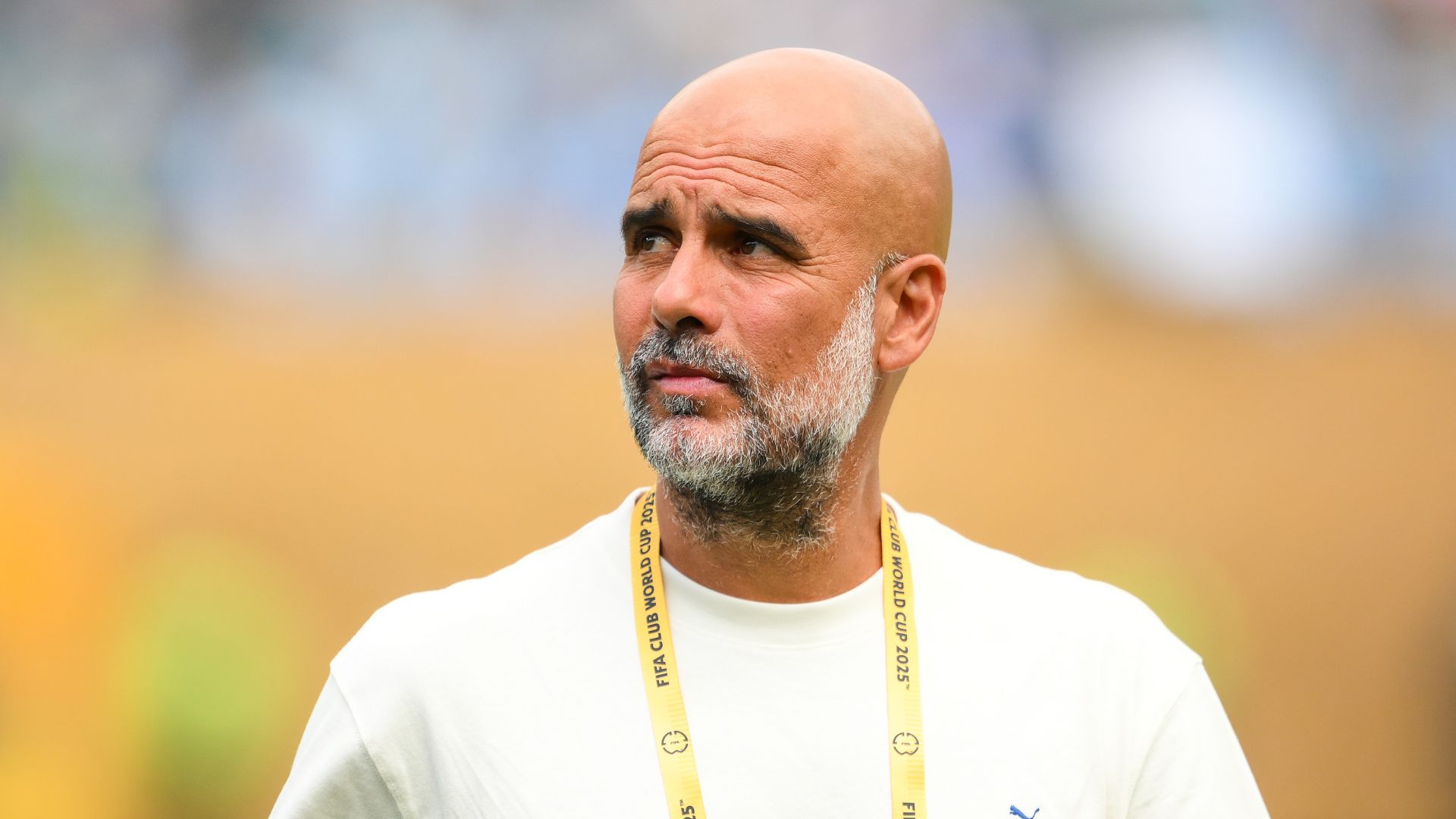 PHILADELPHIA, PENNSYLVANIA - JUNE 18: Manchester City Manager, Pep Guardiola, looks on prior to the FIFA Club World Cup 2025 group G match between Manchester City FC and Wydad AC at Lincoln Financial Field on June 18, 2025 in Philadelphia, Pennsylvania.