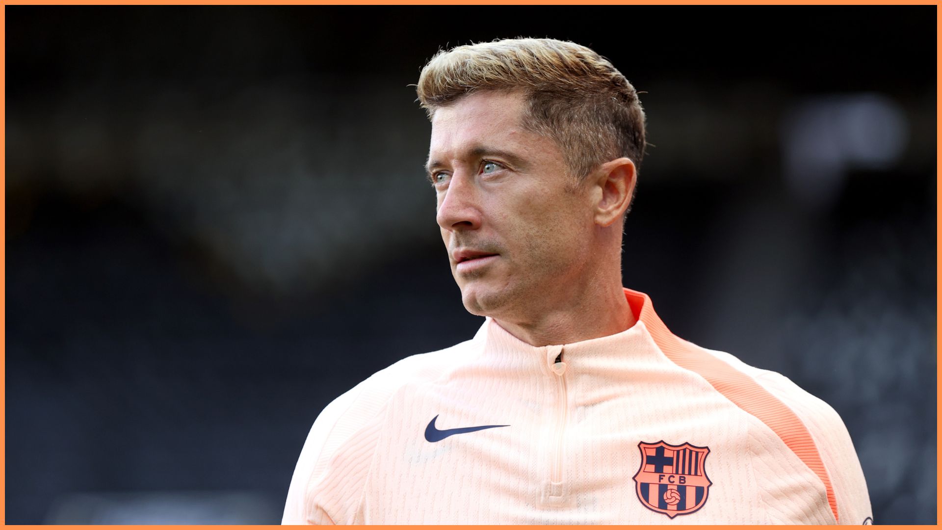 NEWCASTLE UPON TYNE, ENGLAND - SEPTEMBER 17: Robert Lewandowski of FC Barcelona looks on during a training session ahead of the UEFA Champions League 2025/26 League Phase MD1 against Newcastle United at St James' Park on September 17, 2025 in Newcastle upon Tyne, England.