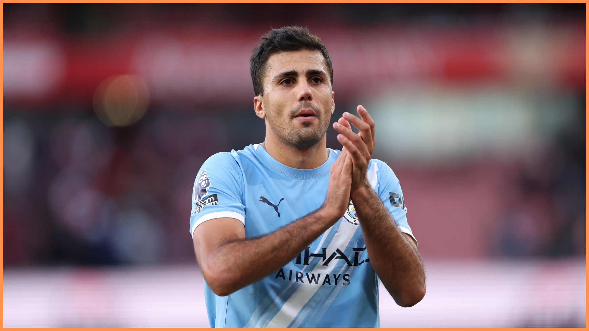 LONDON, ENGLAND - SEPTEMBER 21: Rodri of Manchester City applauds the fans after the Premier League match between Arsenal and Manchester City at Emirates Stadium on September 21, 2025 in London, England.