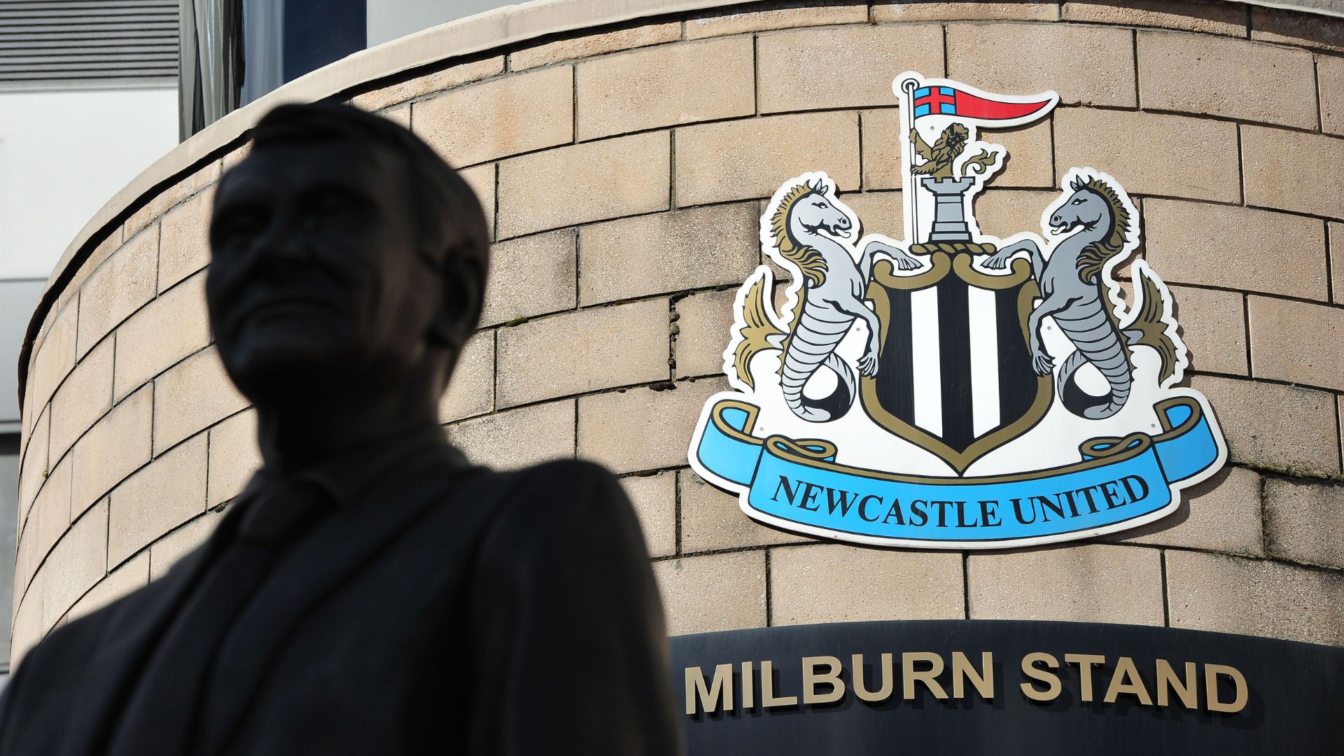 NEWCASTLE UPON TYNE, ENGLAND: The Newcastle United logo outside St James Park.