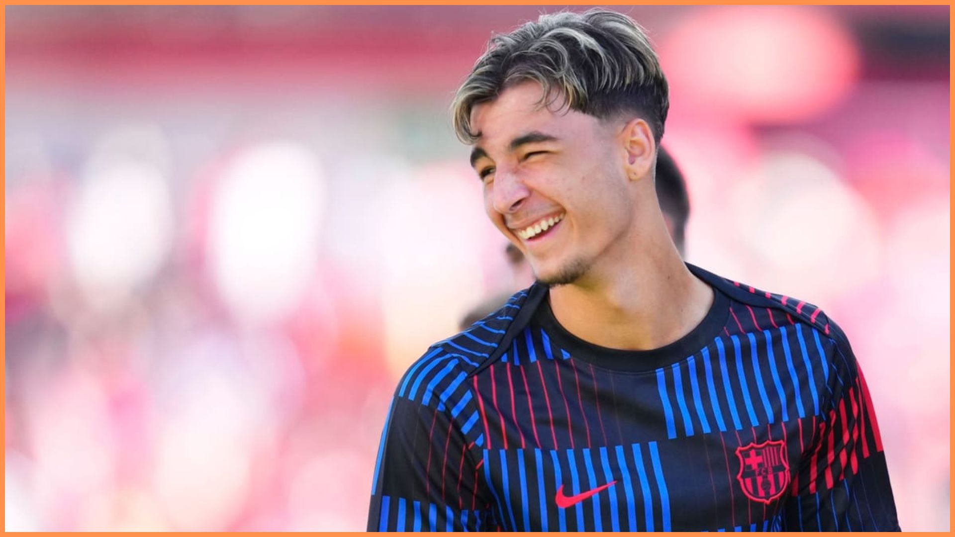 Guille Fernandez central midfield of Barcelona and Spain during the warm-up before the LaLiga match between Girona FC and FC Barcelona at Montilivi Stadium on September 15, 2024 in Girona, Spain.
