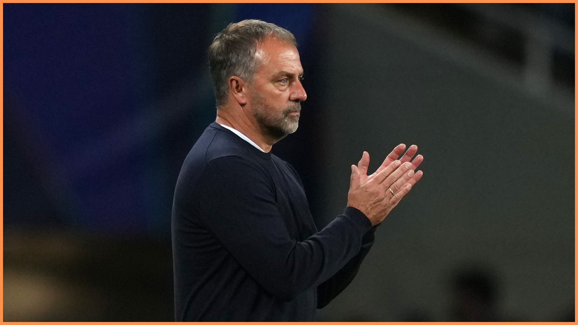 BARCELONA, SPAIN - OCTOBER 21: Hansi Flick, Head Coach of FC Barcelona, applauds during the UEFA Champions League 2025/26 League Phase MD3 match between FC Barcelona and Olympiacos FC at Estadi Olimpic Lluis Companys on October 21, 2025 in Barcelona, Spain.