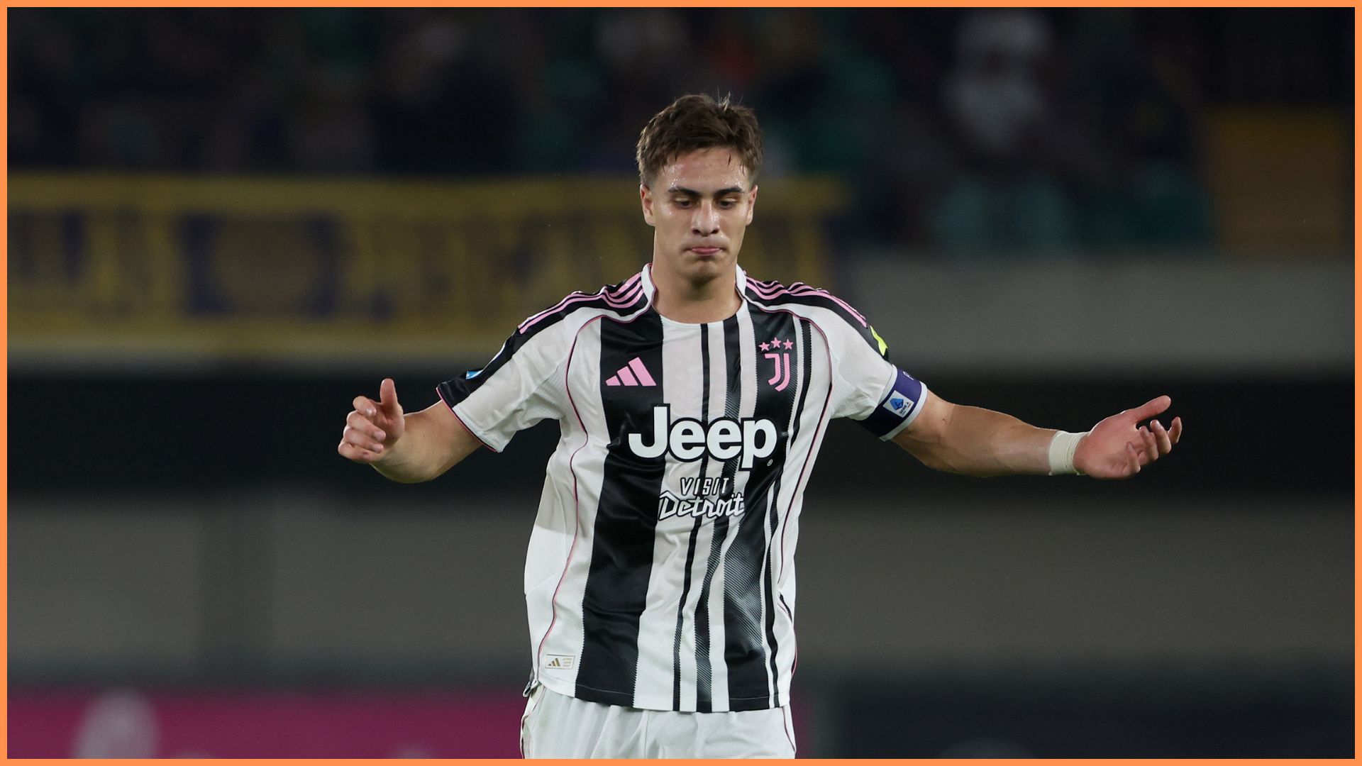VERONA, ITALY - SEPTEMBER 20: Kenan Yildiz of Juventus FC looks dejected during the Serie A match between Hellas Verona FC and Juventus FC at Stadio Marcantonio Bentegodi on September 20, 2025 in Verona, Italy.