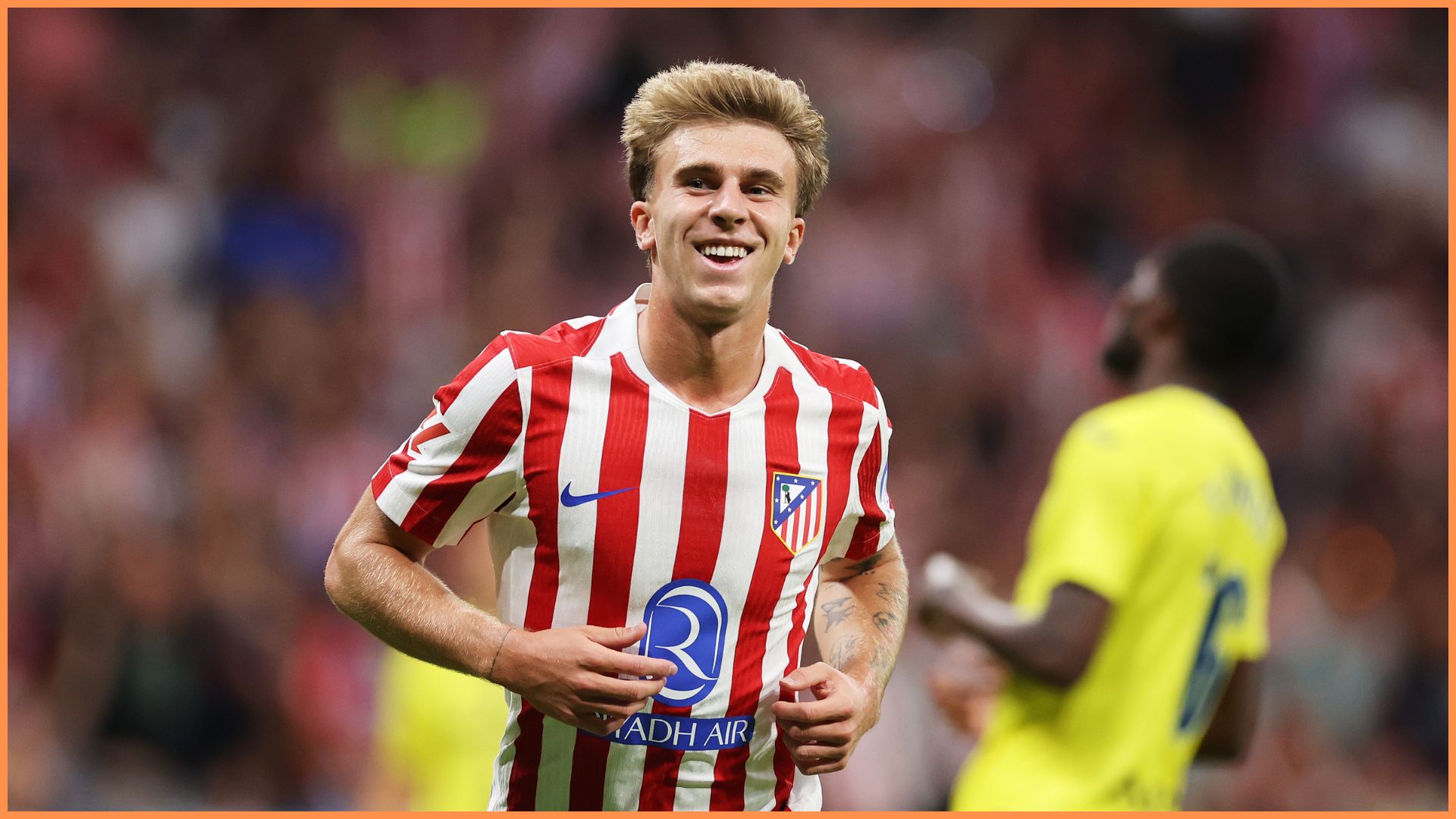 Pablo Barrios of Atletico de Madrid celebrates scoring his team's first goal during the LaLiga EA Sports match between Atletico de Madrid and Villarreal CF at Riyadh Air Metropolitano.